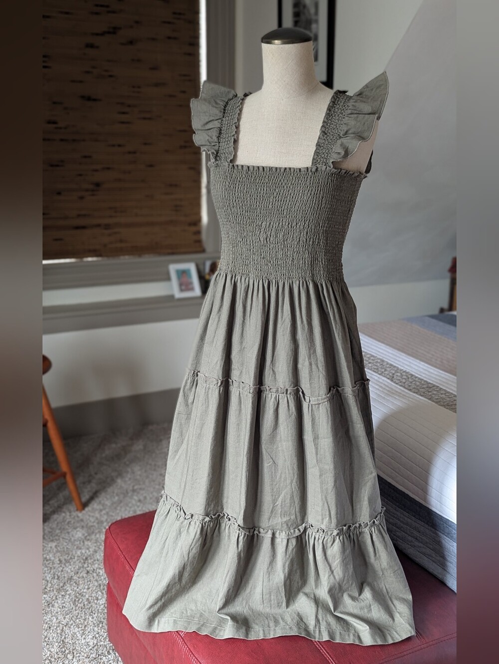 Saks Fifth Avenue Olive Smocked Maxi Dress with Ruffle Straps